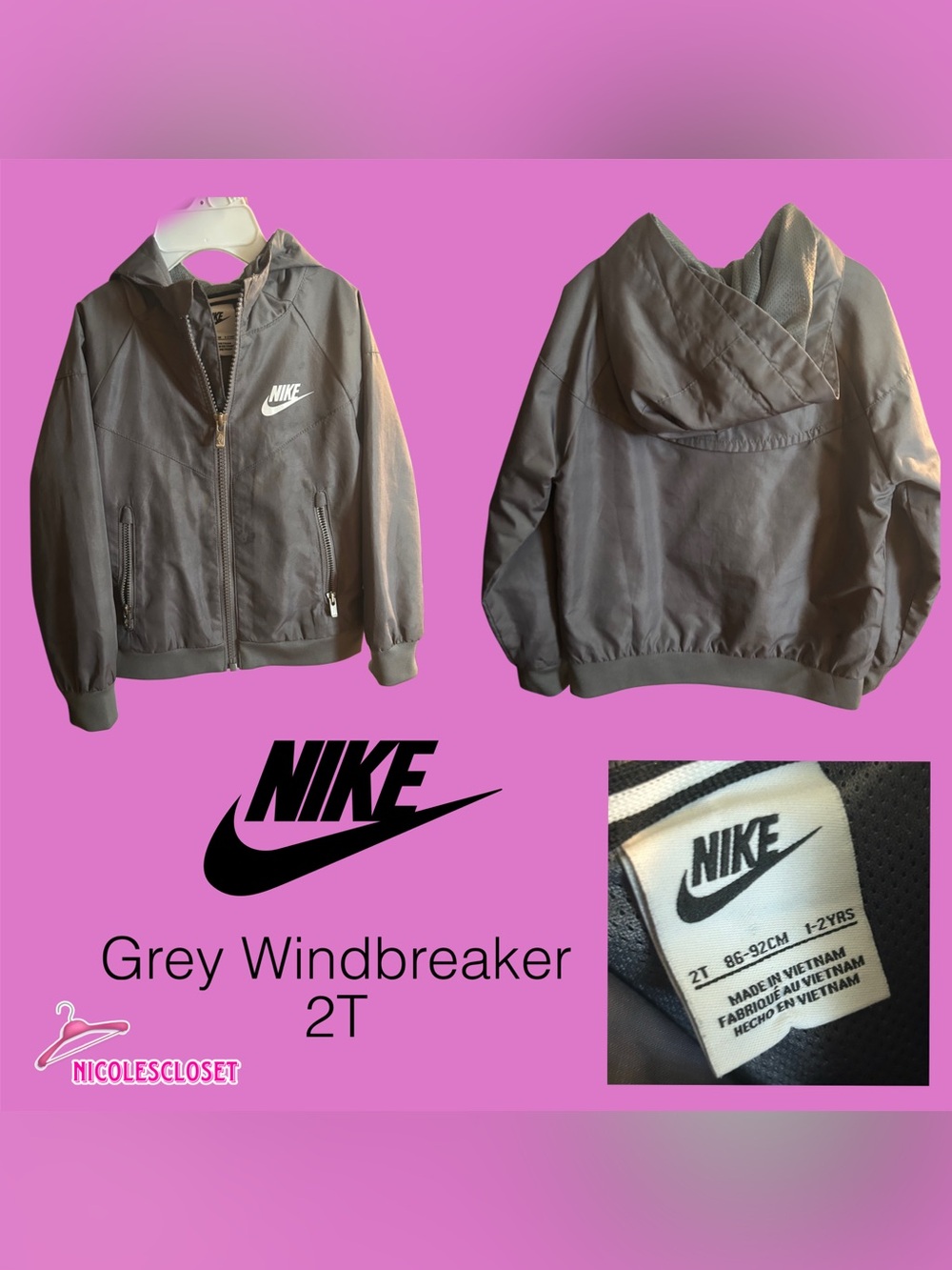Nike Kids Grey Hooded Raincoat Jacket